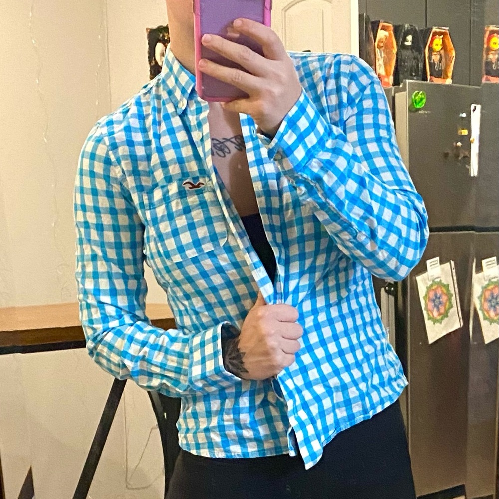 Blue and White Hollister Plaid Flannel